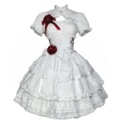 Bloody Ghost Anna Queen Lolita White Dress Red ON787 11 Bloody Ghost Anna Queen Lolita White Dress Red ON787 -EgrilDoll Fashion Outlet Store bloody ghost anna queen lolita white dress red on787 dresswaistcoat xs 640