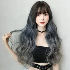 Blue Gray Long Curly Wig EG396 -EgrilDoll Fashion Outlet Store blue gray long curly wig eg396 wigs 785