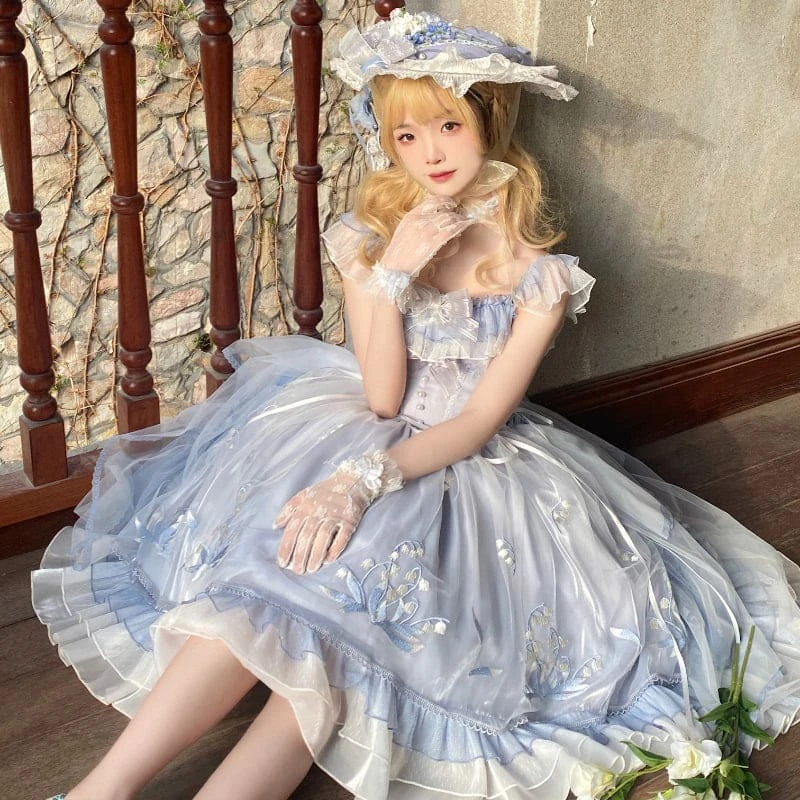 Blue Lily Vintage Style Lace-up Princess Lolita Dress ON810 1 Blue Lily Vintage Style Lace-up Princess Lolita Dress ON810