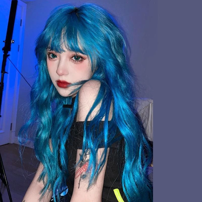 Blue Lolita Long Curly Hair Wig EE0834 1 Blue Lolita Long Curly Hair Wig EE0834
