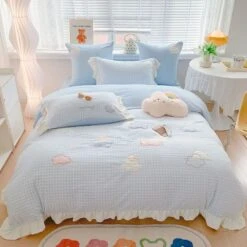Blue Pink Soft Cloud Bedding Set ON151 -EgrilDoll Fashion Outlet Store blue pink soft cloud bedding set on151 0 9m3 feet bed sheet three piece 549