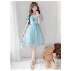 Blue/White Fairy Soft Princess Off Shoulder Dress ON103 -EgrilDoll Fashion Outlet Store bluewhite fairy soft princess off shoulder dress on103 673