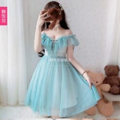 Blue/White Fairy Soft Princess Off Shoulder Dress ON103 -EgrilDoll Fashion Outlet Store bluewhite fairy soft princess off shoulder dress on103 blue green s 240