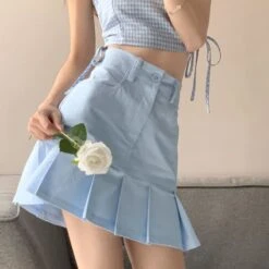 Blue/White/Black High Waist Pleated Cute Skirt SS1911