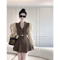 Brown/Gray/Black Kfashion Elegant Two Pieces Set ON131