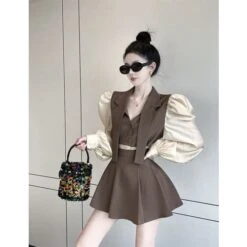 Brown/Gray/Black Kfashion Elegant Two Pieces Set ON131 -EgrilDoll Fashion Outlet Store browngrayblack kfashion elegant two pieces set on131 khaki s 922