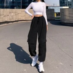 Casual Drawstring Gray Corduroy Sweatpants -EgrilDoll Fashion Outlet Store casual drawstring gray corduroy sweatpants pants 734