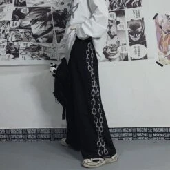 Chain Printed Goth Wide Leg Pants MM03 30 Chain Printed Goth Wide Leg Pants MM03 -EgrilDoll Fashion Outlet Store chain printed goth wide leg pants mm03 542