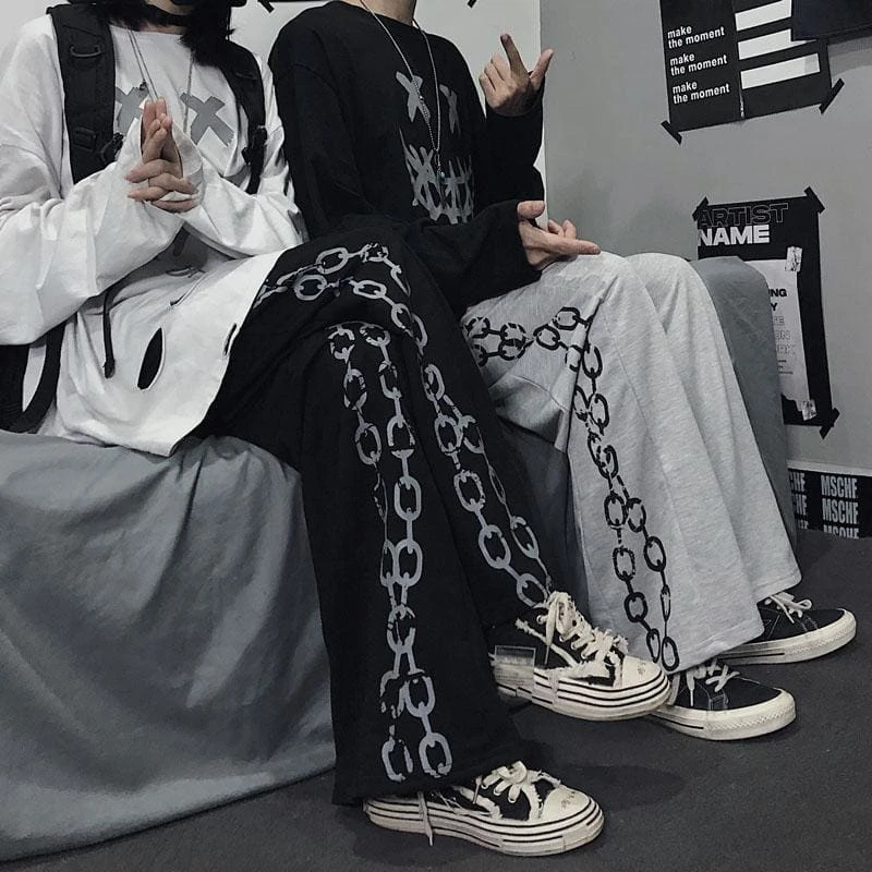 Chain Printed Goth Wide Leg Pants MM03 16 Chain Printed Goth Wide Leg Pants MM03 - Image 16