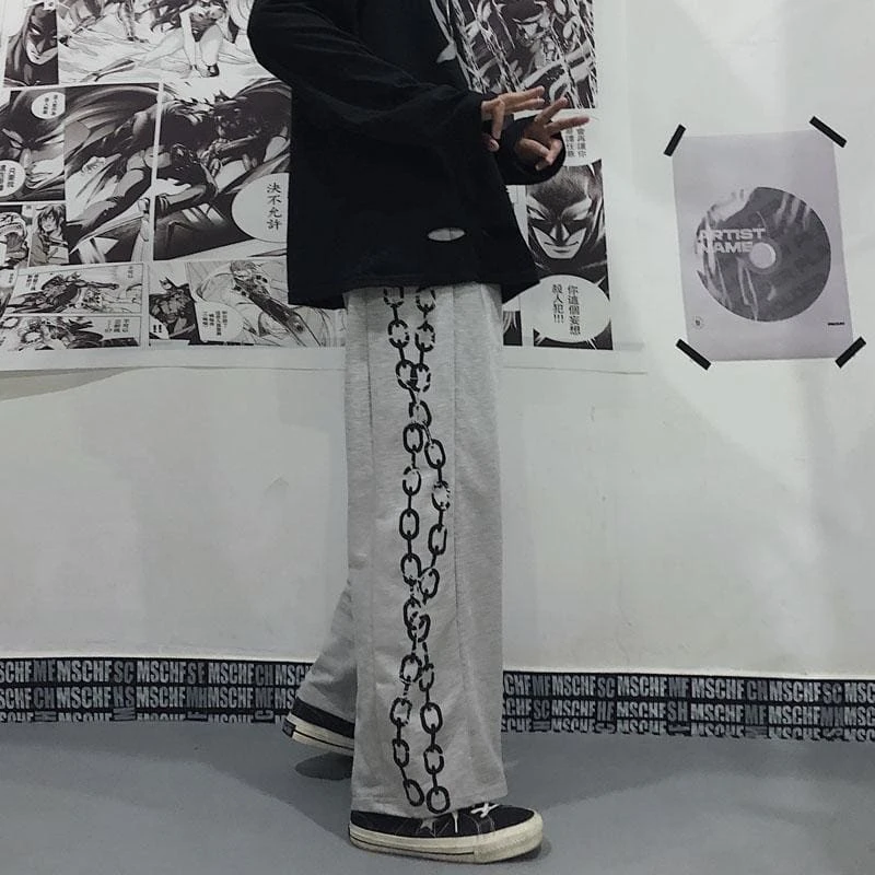 Chain Printed Goth Wide Leg Pants MM03 14 Chain Printed Goth Wide Leg Pants MM03 - Image 14