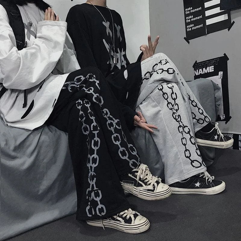 Chain Printed Goth Wide Leg Pants MM03 2 Chain Printed Goth Wide Leg Pants MM03 - Image 2