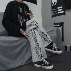 Chain Printed Goth Wide Leg Pants MM03 22 Chain Printed Goth Wide Leg Pants MM03 -EgrilDoll Fashion Outlet Store chain printed goth wide leg pants mm03 949