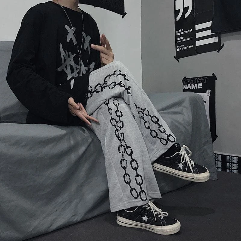 Chain Printed Goth Wide Leg Pants MM03 7 Chain Printed Goth Wide Leg Pants MM03 - Image 7
