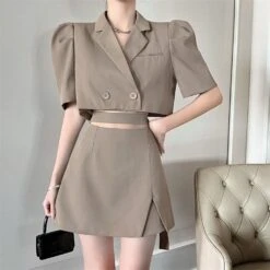Chic Short Blazer High Waist Skirt Two Pieces Set ON130 -EgrilDoll Fashion Outlet Store chic short blazer high waist skirt two pieces set on130 399