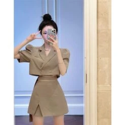 Chic Short Blazer High Waist Skirt Two Pieces Set ON130 -EgrilDoll Fashion Outlet Store chic short blazer high waist skirt two pieces set on130 994