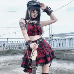 [Clearance] Harajuku Style Girls Blue Plaid High Waist Pleated Skirts Suit EG247