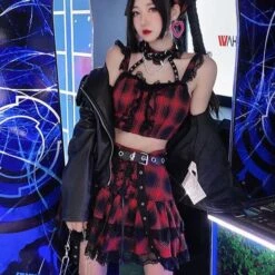 [Clearance] Harajuku Style Girls Blue Plaid High Waist Pleated Skirts Suit EG247 -EgrilDoll Fashion Outlet Store clearance harajuku style girls blue plaid high waist pleated skirts suit eg247 red 253