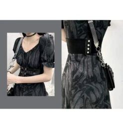 Cool Alternative Grunge Open Leg Long Black Gray Dress EG16321 -EgrilDoll Fashion Outlet Store cool alternative grunge open leg long black gray dress eg16321 269