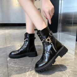 Cool Lace Up Chain And Belts Boots EG424 -EgrilDoll Fashion Outlet Store cool lace up chain and belts boots eg424 shoes 400