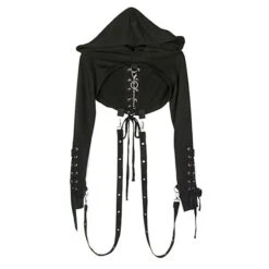 Cool Set Gothic Lace Up Hollow Sweatshirt Hoodie Split Long Dress Two Piece Set EG430 -EgrilDoll Fashion Outlet Store cool set gothic lace up hollow sweatshirt hoodie split long dress two piece eg430 black s 402