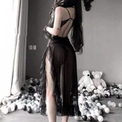 Court Retro Perspective Lace Hollow Out Suspender Nightdress EG451 -EgrilDoll Fashion Outlet Store court retro perspective lace hollow out suspender nightdress eg451 lingerie set 914