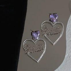 Cute Beauty Purple Gem Love Heart Earrings SS1890 -EgrilDoll Fashion Outlet Store cute beauty purple gem love heart earrings ss1890 earings 539