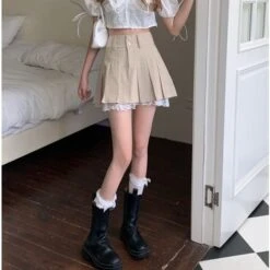 Cute Beige High Waist Pleated Skirt ON104 -EgrilDoll Fashion Outlet Store cute beige high waist pleated skirt on104 apricot s 434