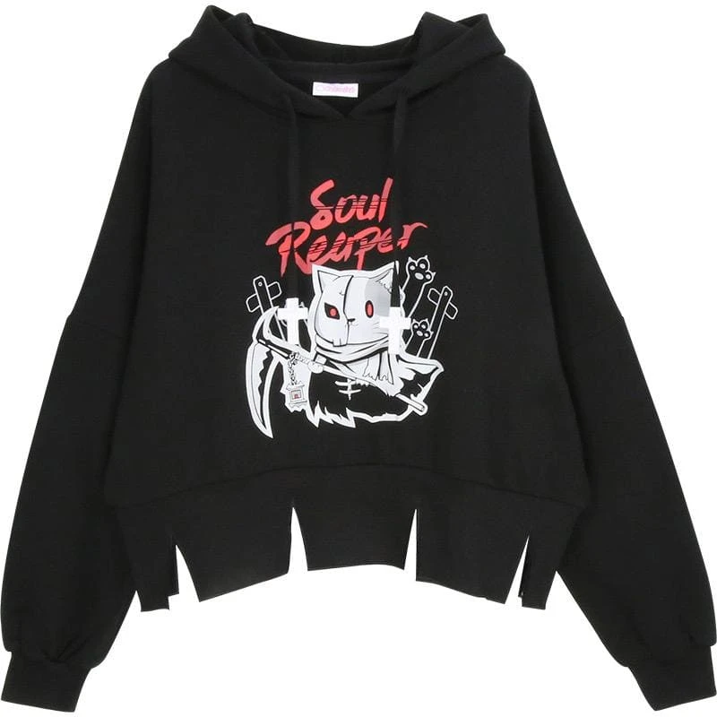 Cute Black Devil Print Irregular Hoodie EG15939 2 Cute Black Devil Print Irregular Hoodie EG15939 - Image 2