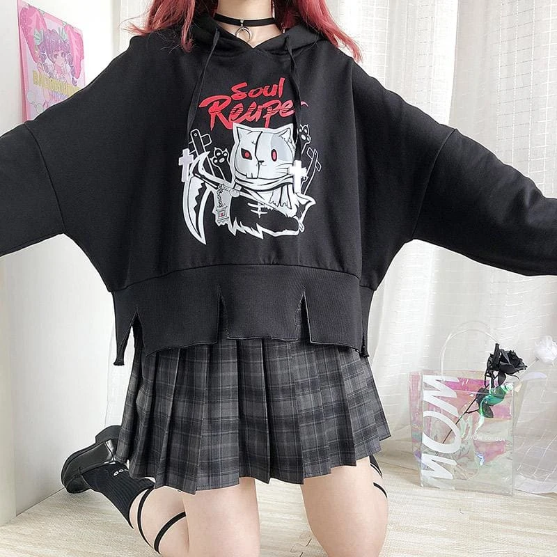Cute Black Devil Print Irregular Hoodie EG15939 4 Cute Black Devil Print Irregular Hoodie EG15939 - Image 4