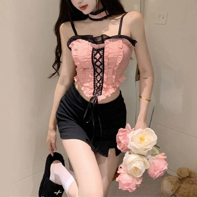 Cute Black Pink Ruffles Sweet Top ON578 3 Cute Black Pink Ruffles Sweet Top ON578 - Image 3