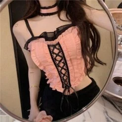 Cute Black Pink Ruffles Sweet Top ON578 11 Cute Black Pink Ruffles Sweet Top ON578 -EgrilDoll Fashion Outlet Store cute black pink ruffles sweet top on578 sling s 211