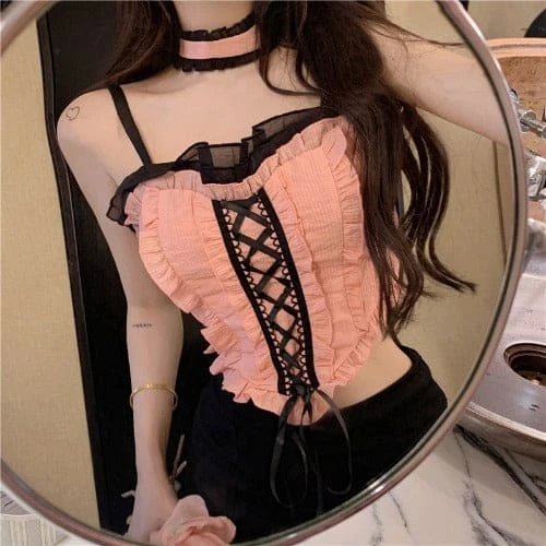 Cute Black Pink Ruffles Sweet Top ON578 6 Cute Black Pink Ruffles Sweet Top ON578 - Image 6