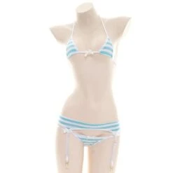 Cute Blue Pink White Striped Lingerie Set EG176 -EgrilDoll Fashion Outlet Store cute blue pink white striped lingerie set eg176 one size anime school girl 430