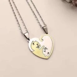 Cute Cat Couple Yin Yang Necklace Set EG608 -EgrilDoll Fashion Outlet Store cute cat couple yin yang necklace set eg608 golden heart shaped pair 446