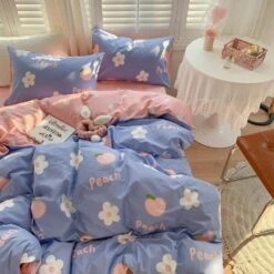 Cute Comfy Pastel Pink Blue Pretty Flowers Bedding Set EG16901 -EgrilDoll Fashion Outlet Store cute comfy pastel pink blue pretty flowers bedding set eg16901 628