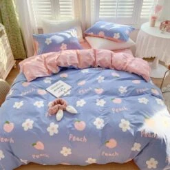 Cute Comfy Pastel Pink Blue Pretty Flowers Bedding Set EG16901