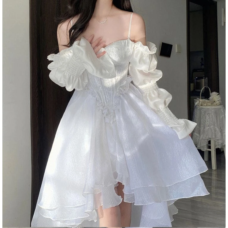 Cute Elegant Party White Princess Dress ON579 5 Cute Elegant Party White Princess Dress ON579 - Image 5