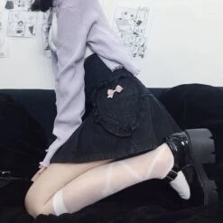 Cute Fashion Pink Bows Love Heart Black Skirt EE0918 -EgrilDoll Fashion Outlet Store cute fashion pink bows love heart black skirt ee0918 263