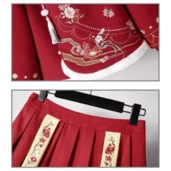 Cute Flowers Embroidery Vintage Hoodie And Skirt Red Set ON335 -EgrilDoll Fashion Outlet Store cute flowers embroidery vintage hoodie and skirt red set on335 345