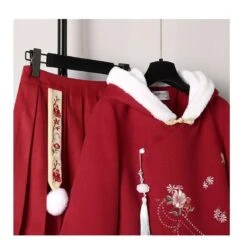 Cute Flowers Embroidery Vintage Hoodie And Skirt Red Set ON335 -EgrilDoll Fashion Outlet Store cute flowers embroidery vintage hoodie and skirt red set on335 424