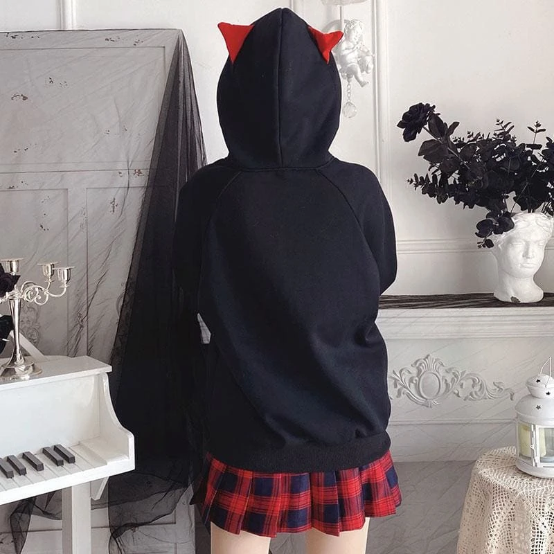 Cute Girl Red Black Cat Ears Hoodie (Hoodie Only)EG15384 4 Cute Girl Red Black Cat Ears Hoodie (Hoodie Only)EG15384 - Image 4