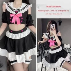 Cute Harajuku Black Sailor Uniform Magenta Pink Bow ON487 -EgrilDoll Fashion Outlet Store cute harajuku black sailor uniform magenta pink bow on487 set 01 one size 647