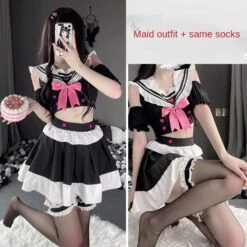 Cute Harajuku Black Sailor Uniform Magenta Pink Bow ON487 -EgrilDoll Fashion Outlet Store cute harajuku black sailor uniform magenta pink bow on487 set 01 socks one size 301