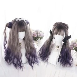 Cute Lolita Gray Gradient Dark Purple Curly Wig SS1662 -EgrilDoll Fashion Outlet Store cute lolita gray gradient dark purple curly wig ss1662 902
