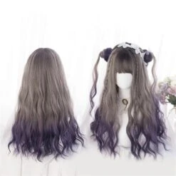 Cute Lolita Gray Gradient Dark Purple Curly Wig SS1662 -EgrilDoll Fashion Outlet Store cute lolita gray gradient dark purple curly wig ss1662 990