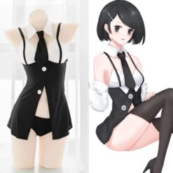 Cute Open Belly Tie Black Dress EE0953