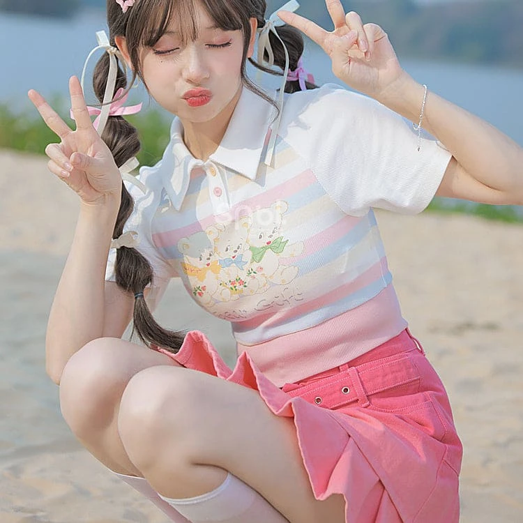 Cute Pastel Rainbow White Bears T-shirt ON629 2 Cute Pastel Rainbow White Bears T-shirt ON629 - Image 2