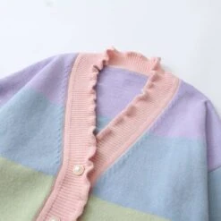 Cute Rainbow Striped Wave Cardigan Coat SP16088 -EgrilDoll Fashion Outlet Store cute rainbow striped wave cardigan coat sp16088 654