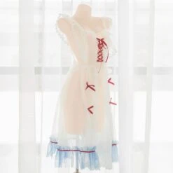 Cute See Through Dress Blue Details Red Ribbons Lingerie SP16316 -EgrilDoll Fashion Outlet Store cute see through dress blue details red ribbons lingerie sp16316 873