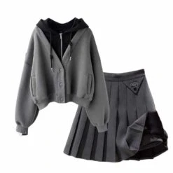 Cute Vero Zipper Hoodie And Skirt Set ON360